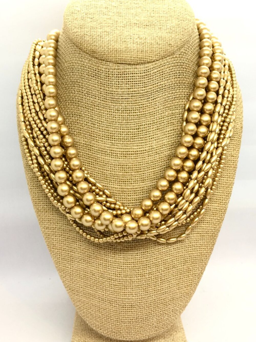 VINTAGE CAROLEE NECKLACE Gold Tone Multi Strand Beaded Torsade Statement